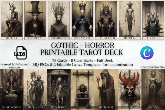 Download Horror Printable Tarot Deck | 78 Cards - Tarot Collection