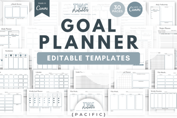 Download Goal Planner Canva Templates | PACIFIC - Goal planner Collection