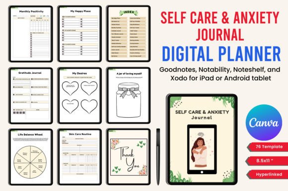 Download Digital Self Care &amp; Anxiety Journal - Anxiety journal Collection