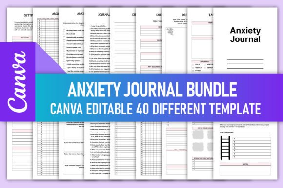 Download Editable Anxiety Journal Bundle Canva - Anxiety journal Collection