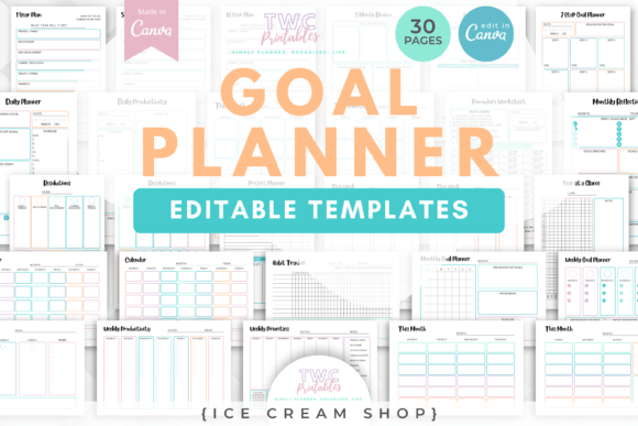 Download Goal Planner Canva Templates | ICE CREAM - Goal planner Collection